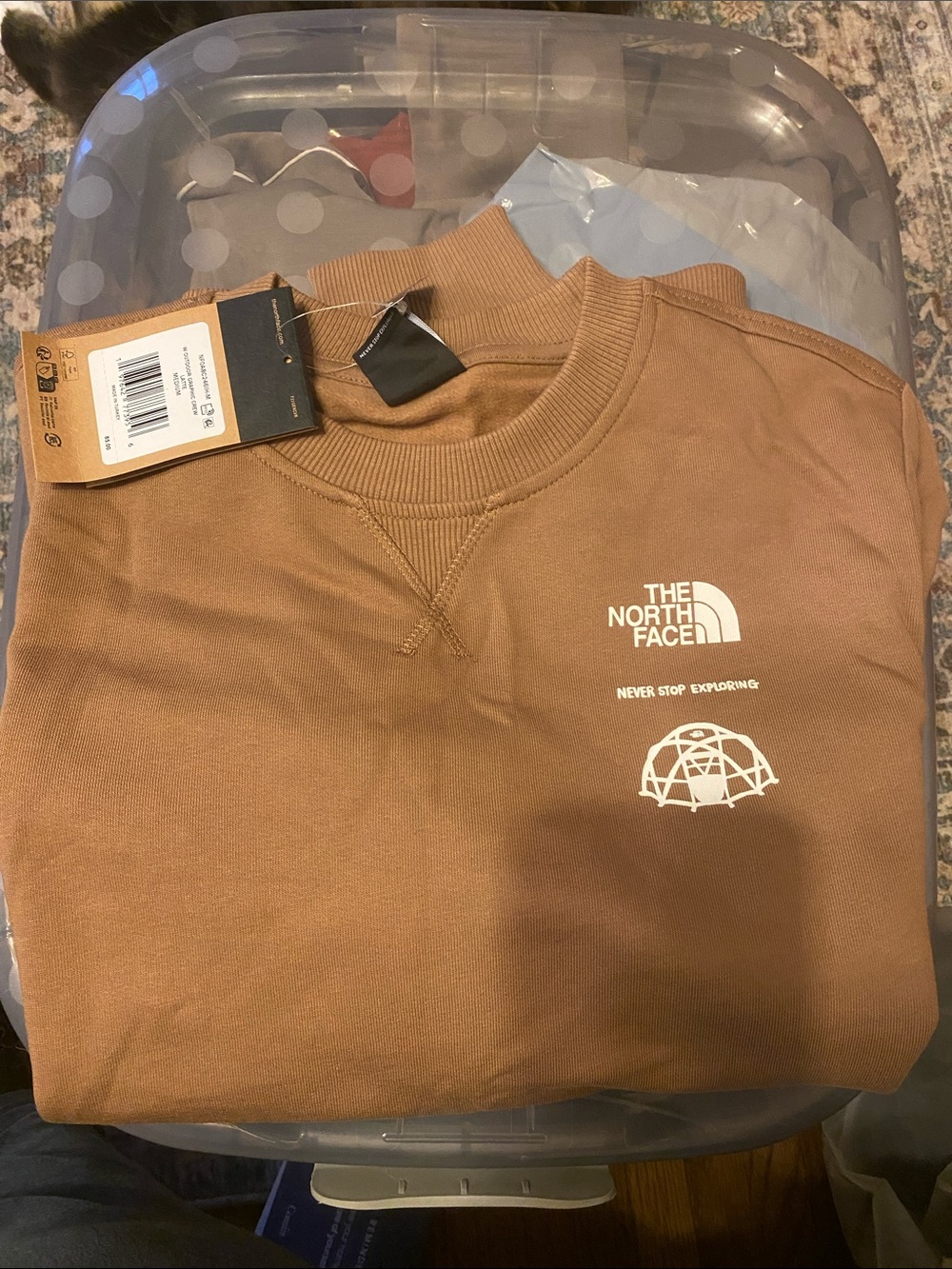 The North Face Men's Crewneck Sweatshirt in Caramel Brown with White Logo